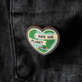 Save Our Planet Wooden Heart Pin, 2 of 2