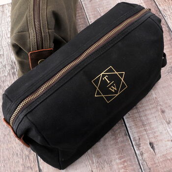 Personalised Waxed Canvas Wash Bag For Men, 4 of 5