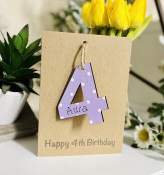 Personalised 4th Birthday No. Four Wooden Keepsake Card, 3 of 5