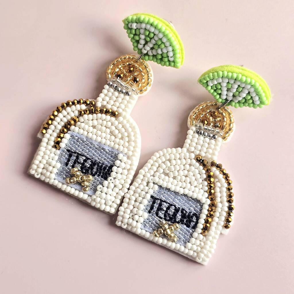 Beaded Tequila Bottle Statement Earrings, 1 of 4