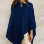 Navy 100% Cashmere Multi Ways Button Poncho Shawl Gift Boxed, thumbnail 1 of 12