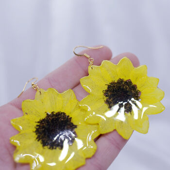 Real Sunflower Sterling Silver Or Gold Plated Earrings, 10 of 12