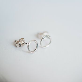 Silver Hammered Circle Stud Earrings, 2 of 2