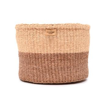 Taifa: Brown And Sand Duo Colour Block Woven Basket, 5 of 8
