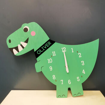 Personalised Dinosaur Wooden Wall Clock, 2 of 2