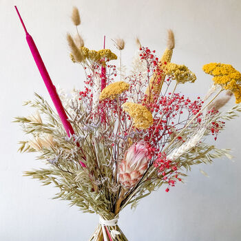Pink And Yellow Dried Flower Bouquet With Protea, 2 of 5