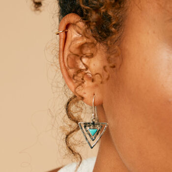 Infinity Trikona Turquoise Silver Earrings, 3 of 10