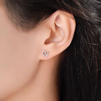 Sterling Silver Mismatched Croissant And Pretzel Heart Knot Earrings, 2 of 10