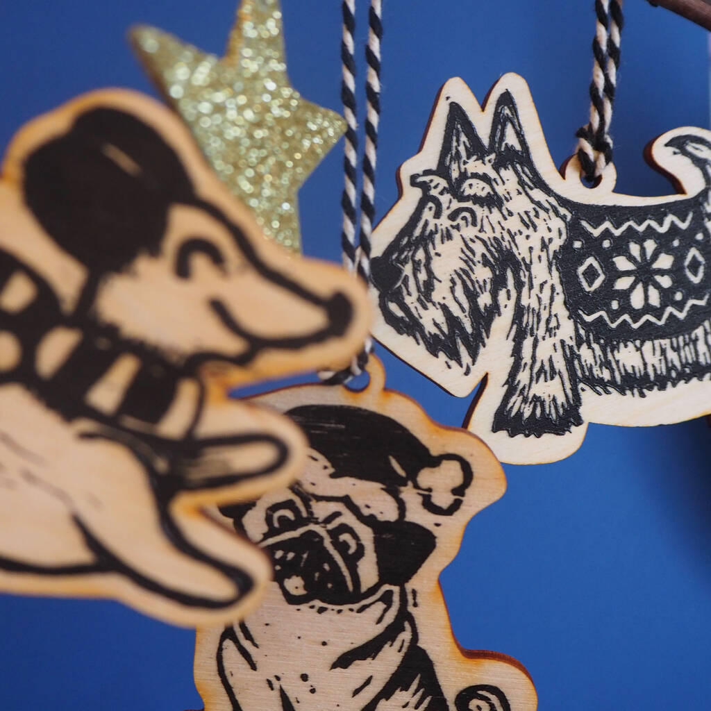 Wooden Dog Christmas Tree Decorations By Woah there Pickle