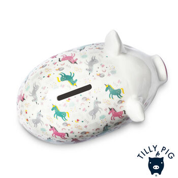 Tilly Pig Unicorn And Rainbows Piggy Bank, 5 of 9