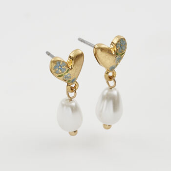 Forget Me Not Heart And Pearl Earrings, 5 of 12