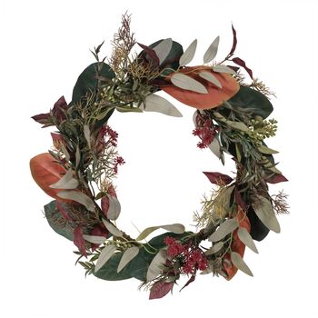 40cm Artificial Autumn Wreath Mixed Eucalyptus Leaves, 2 of 2