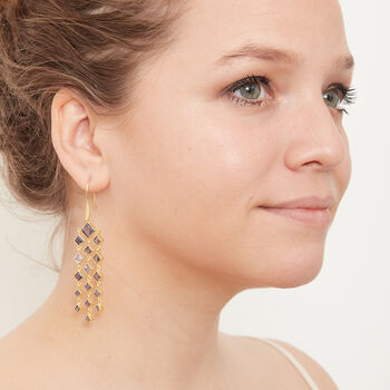 Iolite Gold Plated Geometric Chandelier Earrings, 5 of 10