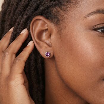 Sterling Silver February Amethyst Birthstone Stud Earrings – 7mm, 3 of 8