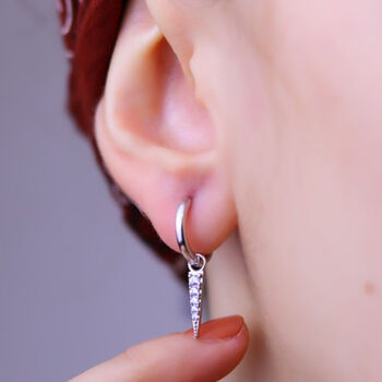 Sterling Silver Triangle Spike Charm Hoop Earrings, 2 of 6