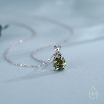 Olive Green Cz Pear Cut Pendant Necklace In Sterling Silver, 6 of 12