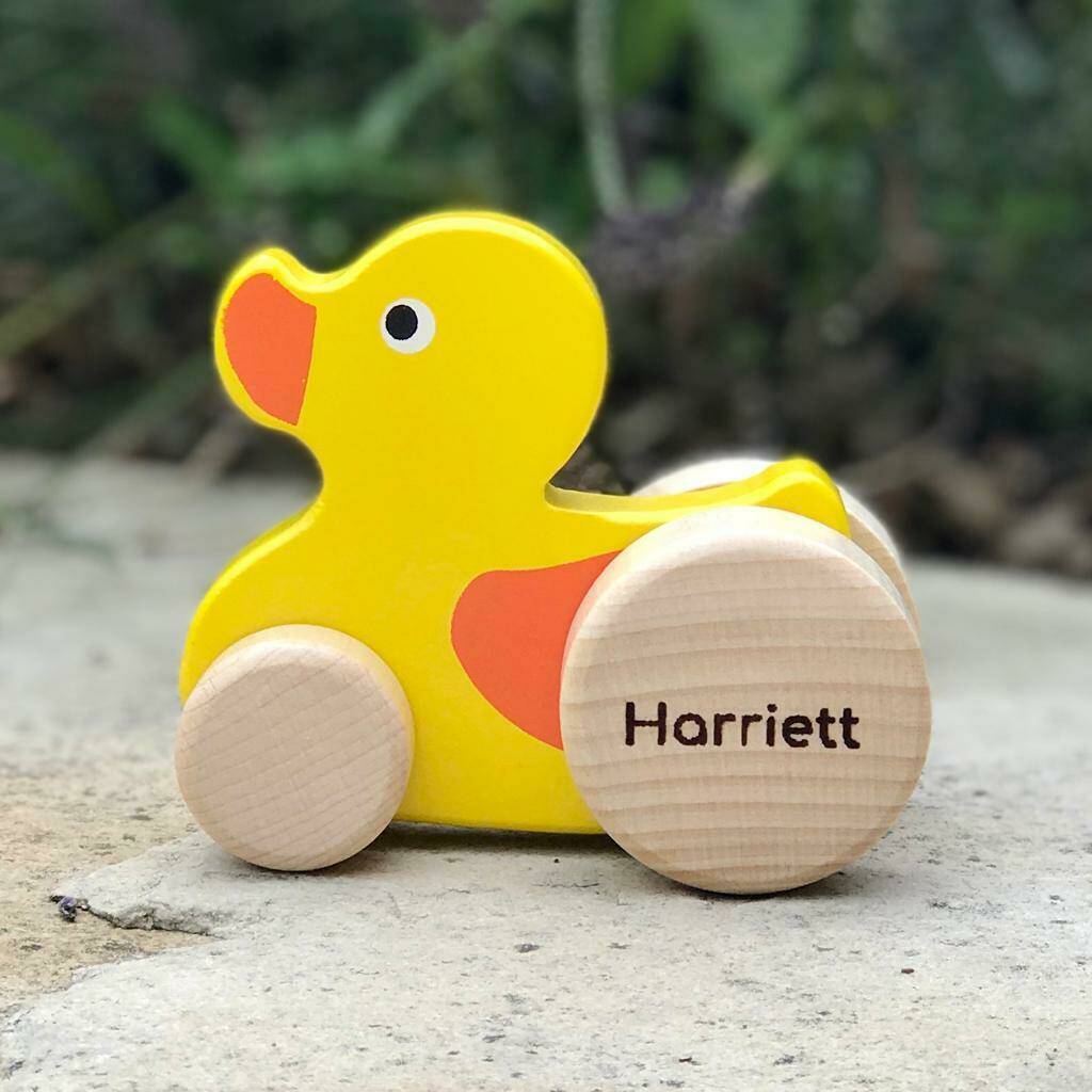 Image of My First Personalised Wooden Duck Push Along