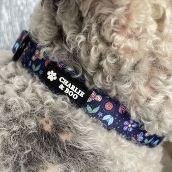 Navy And Pink Floral Dog Collar, 3 of 3