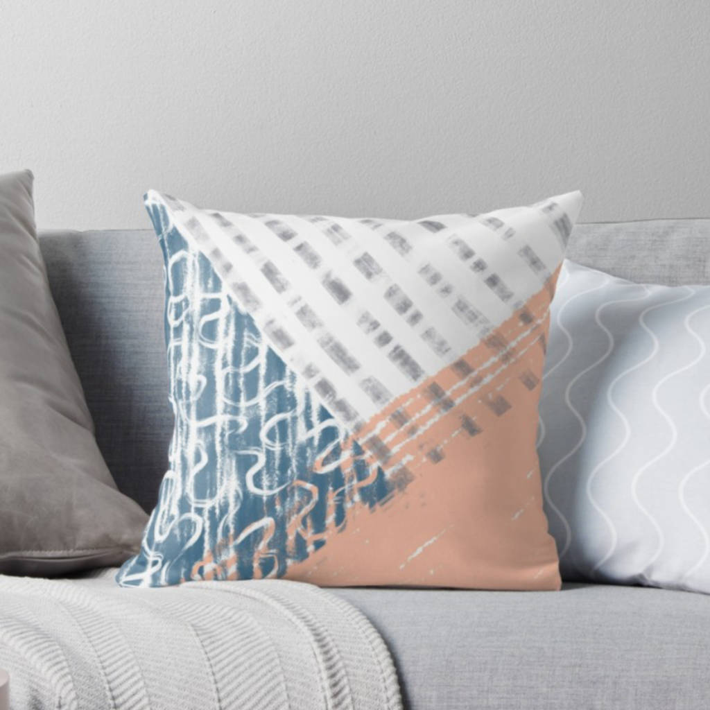 blue, grey and blush modern cushion by claryce design