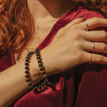 Gold Plated Black Chalcedony Double Wrap Bracelet, 2 of 5