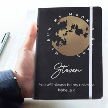 Personalised Moon And Stars Black Hardback Notebook, 4 of 4
