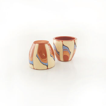 Pair Of Stoneware Pinch Or Dip Pots With Blue Accent, 3 of 7