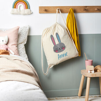 Personalised Sleeping Rabbit Cotton Nursery Bag, 2 of 3