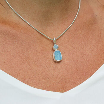 Aquamarine And Moonstone Gemstone Ladies Silver Pendant, 3 of 3