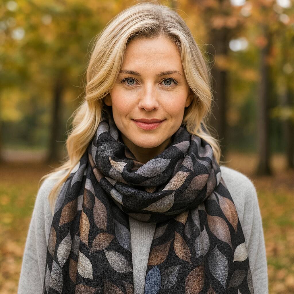 Autumn Whisper Leaf Print Scarf, 1 of 7