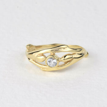 White Sapphire Solid Gold Entwined Engagement Ring, 6 of 7