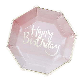 Pink Ombre And Gold Foiled Happy Birthday Paper Plates, 2 of 2
