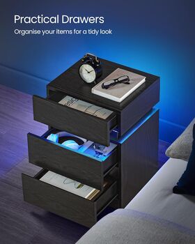 Modern Bedside Table With LED Lights And Three Drawers, 5 of 10