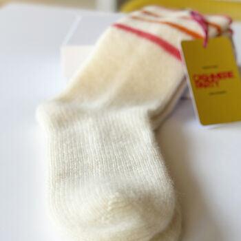 100% Cashmere Coral Stripe Sport Socks, 5 of 8