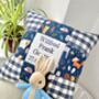 Gingham Woodland Name And Date Cushion, thumbnail 1 of 5