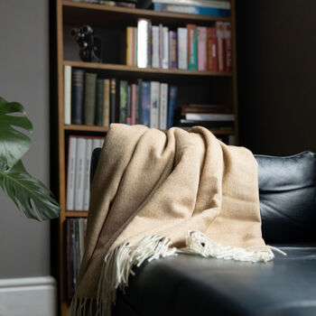 Luxury 100% Shetland Wool Herringbone Blanket Beige, 3 of 3