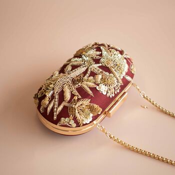 Maisha Maroon And Gold Embroidered Clutch, 5 of 8