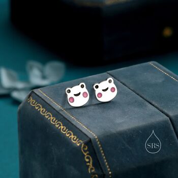 Cute Frog Head Stud Earrings In Sterling Silver, 4 of 11