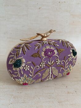 Purple Velvet Oval Clutch Bag, 5 of 8