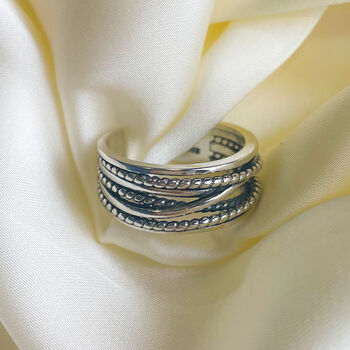 Sterling Silver Layered Effect Chunky Adjustable Ring, 3 of 4
