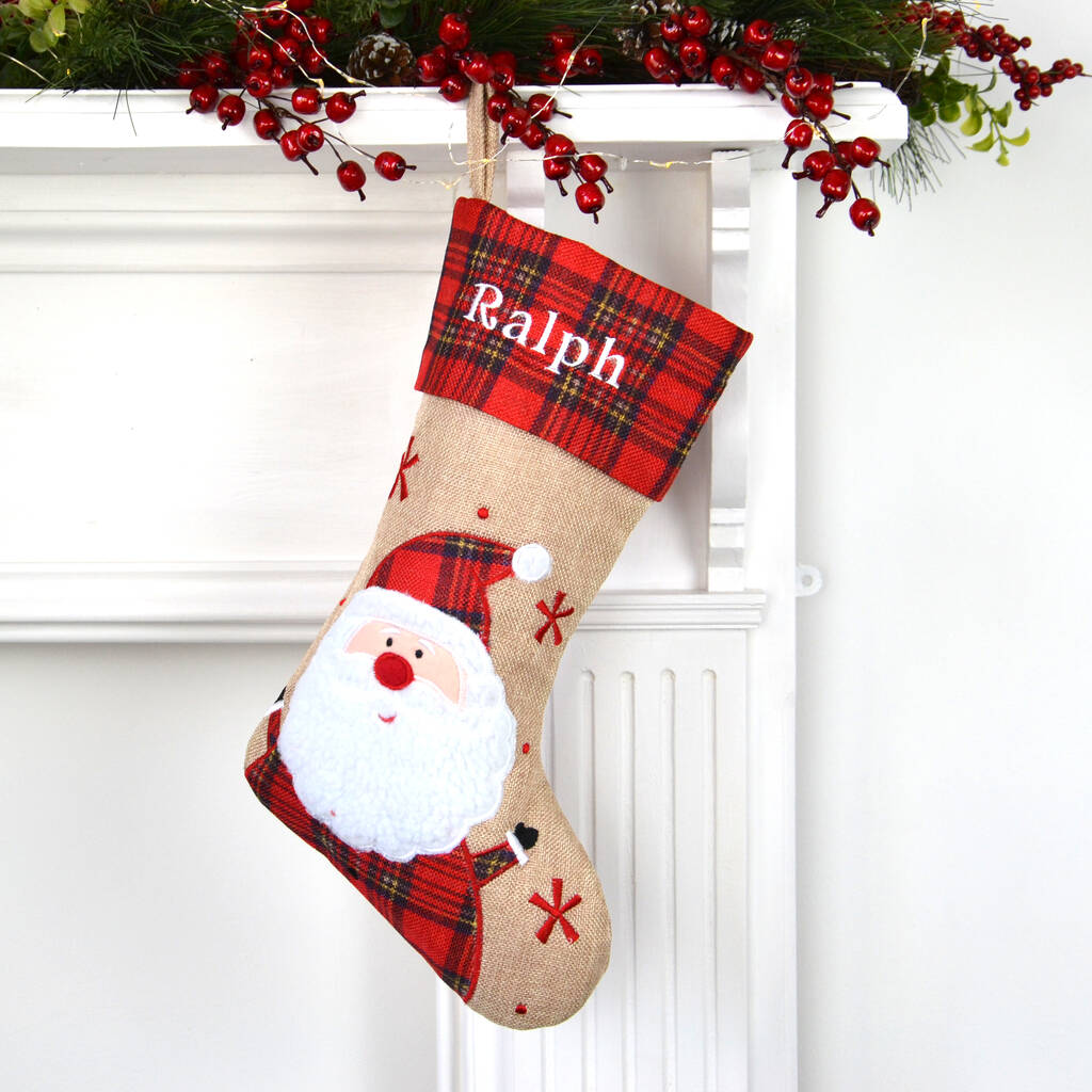 Personalised Hessian Tartan Santa Christmas Stocking By KEEDD