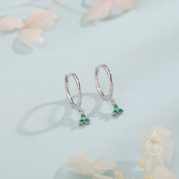 Sterling Silver Extra Tiny Three Cz Huggie Hoop Earrings, 4 of 12
