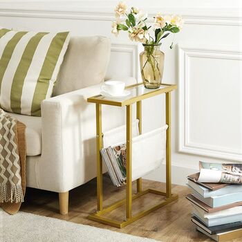 Gold Side Table Tempered Glass End Table With Sling, 2 of 9