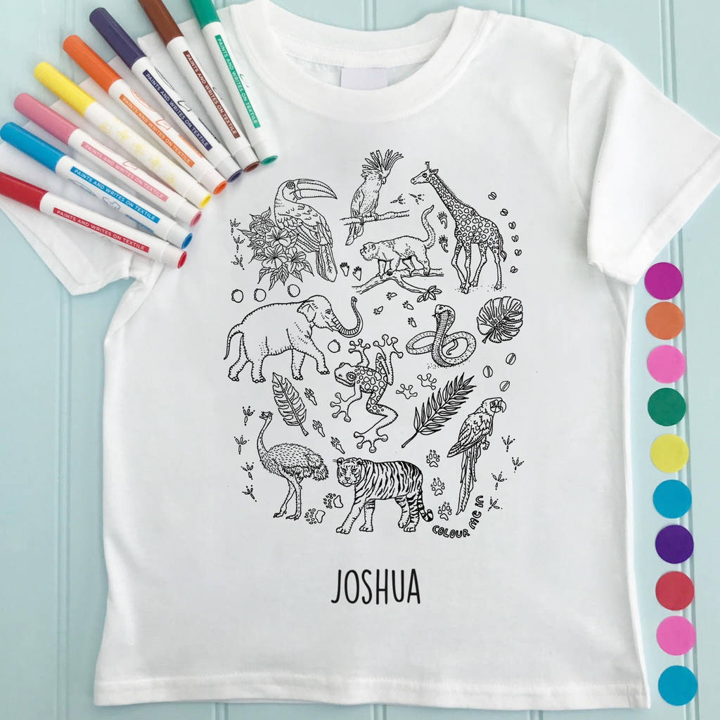 Zoo Animals T Shirt To Colour In By Pink Pineapple Home & Gifts |  