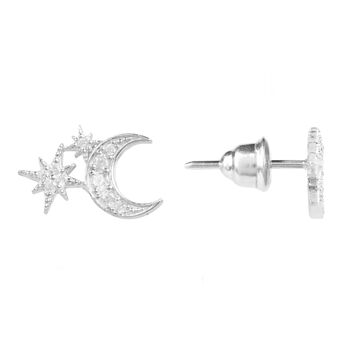Moon And Starburst Stud Plated Silver Earrings, 6 of 7