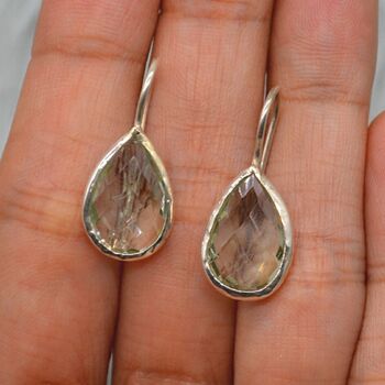 Green Amethyst Teardrop Silver Earrings, 4 of 6