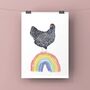 Speckled Hen On Rainbow Art Print, thumbnail 1 of 2