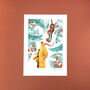 Giraffe And Monkey A4 Recycled Art Print, thumbnail 5 of 5