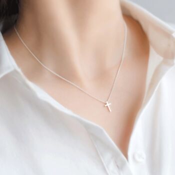 Sterling Silver Tiny Cross Pendant Necklace, 6 of 7