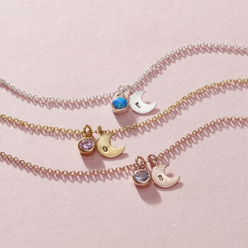 Birthstone And Initial Moon Charm Bracelet, 8 of 8