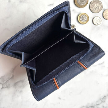 Women's Navy Leather Purse Rfid Secure, 2 of 3